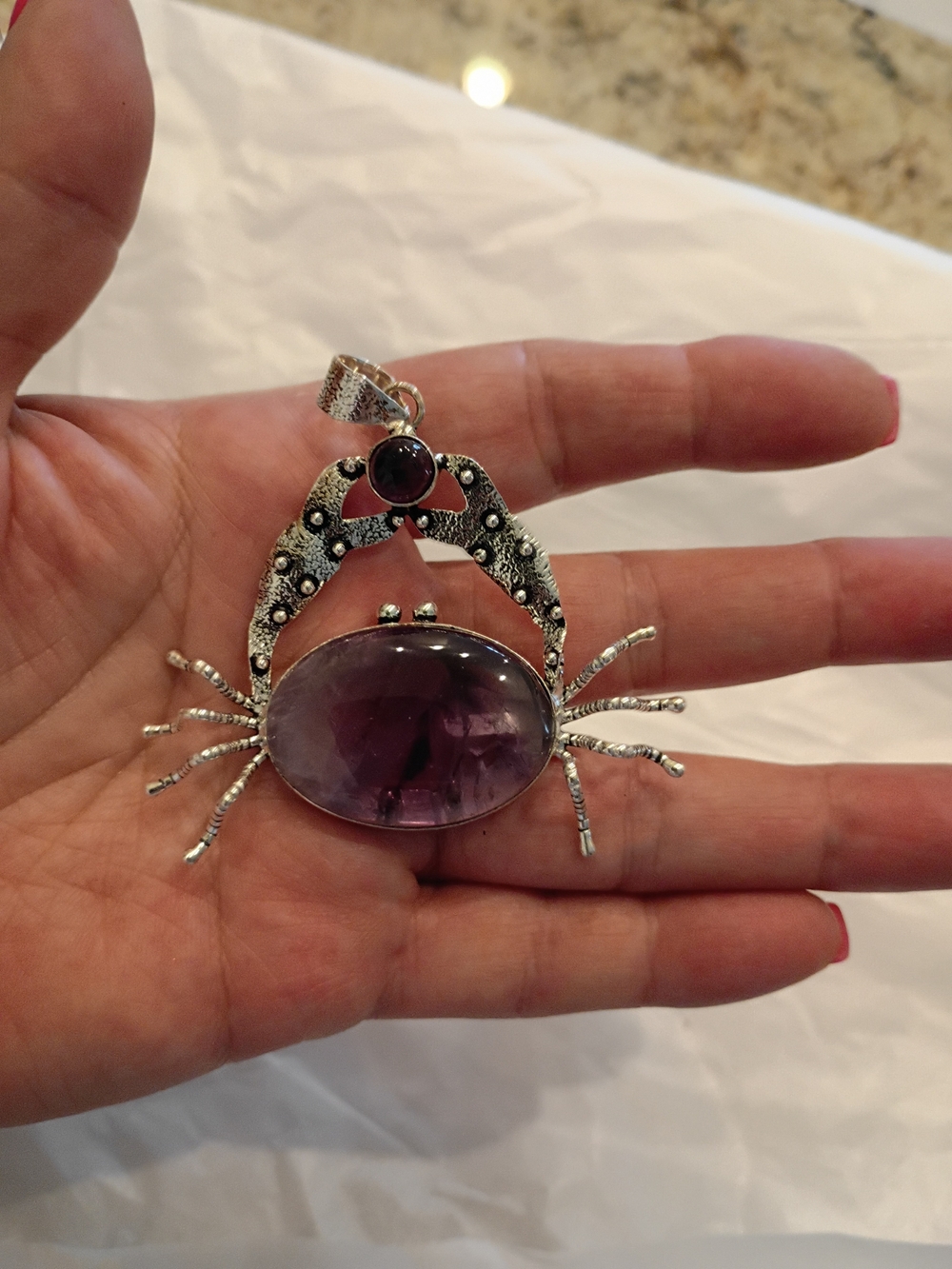 Large Silver Crab Amethyst Pendant with Purple Gemstone Beyond Unique & Cute! - Picture 7 of 7